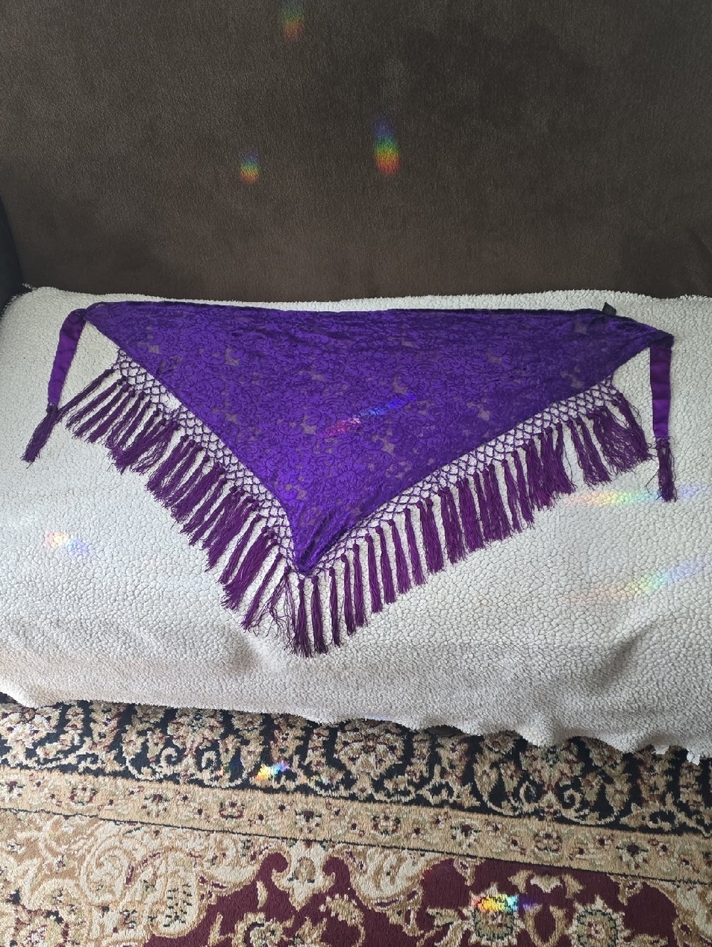 Purple Lace Fringe Triangle Scarf